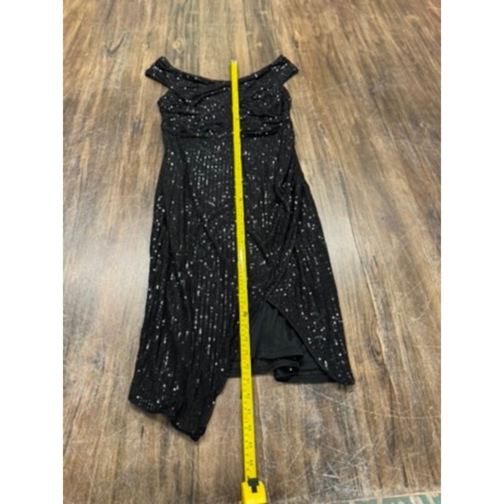 "JASAMBAC" Black Sequins Dress,Asymmetrical Hem, Sleeveless, Scoop Neck,Goth, - Picture 9 of 15